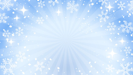 Fototapeta na wymiar キラキラと雪の結晶が輝く背景イラスト（アイスブルー）