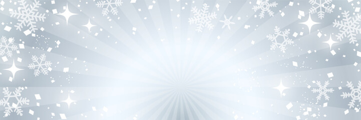 Fototapeta na wymiar キラキラと雪の結晶が輝く背景イラスト（銀色）