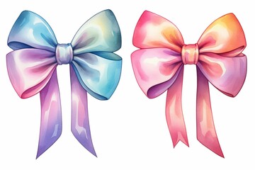 Vibrant watercolor bow for lively decorations. Generative AI