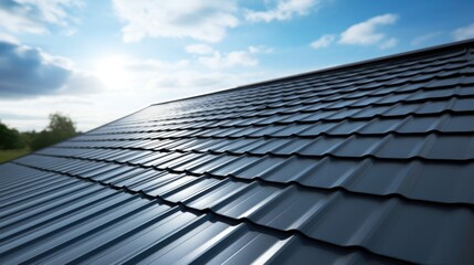 Roofs in sandwich panel of the house, Metal tiles. with blue sky in background.