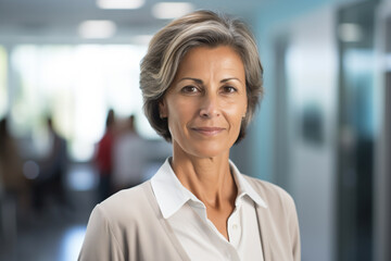 Fototapeta premium a woman in a white shirt and a gray cardigan