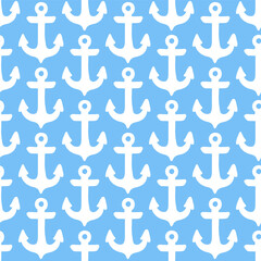 Blue seamless pattern with white anchors