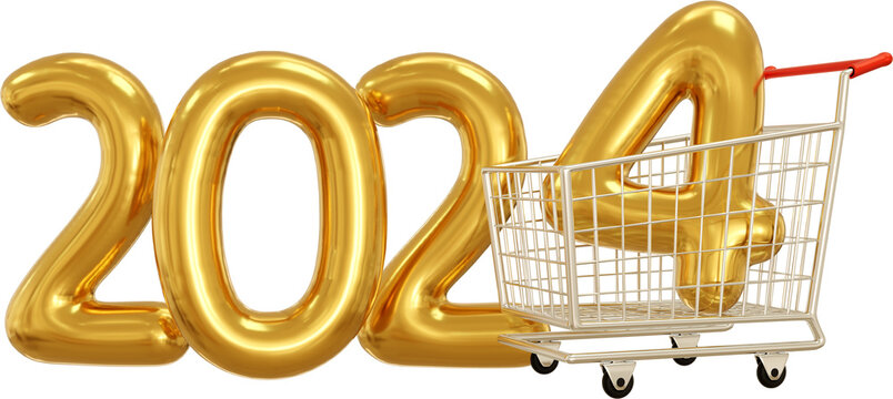 new year 2024 with shopping carts