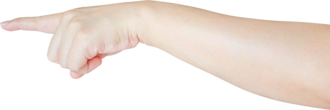 female hand touching or pointing to something isolated on white background