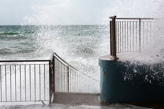 barcola beach with heavy stormy sea