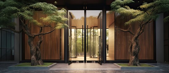 The carpenter skillfully crafted a beautiful glass and steel door that perfectly matched the house s modern design ensuring both safety and elegance in the entrance of the home incorporating