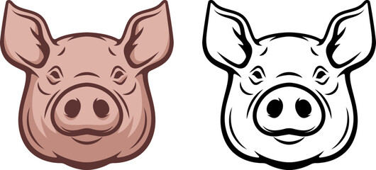 Illustration of a pig head isolated on white background. Pork meat. Design element for poster, menu ,card. - 675208098
