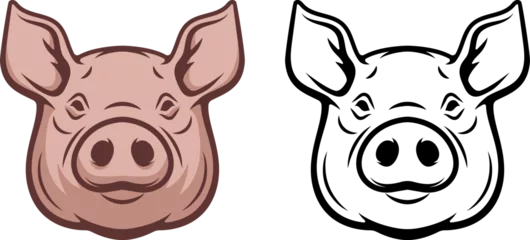 Fotobehang Illustration of a pig head isolated on white background. Pork meat. Design element for poster, menu ,card. © liubov