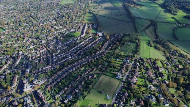 Amazing aerial view of the residential area of Guildford, United Kingdom