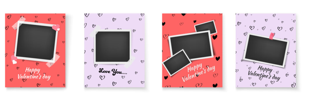 Valentine's Day photo frames: Romantic greeting card templates. Memories vector template.
