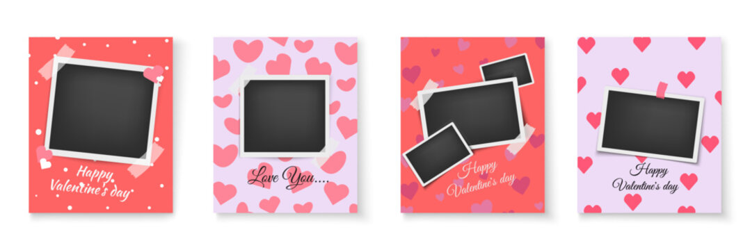 Valentine's Day photo frames: Romantic greeting card templates. Memories vector template.