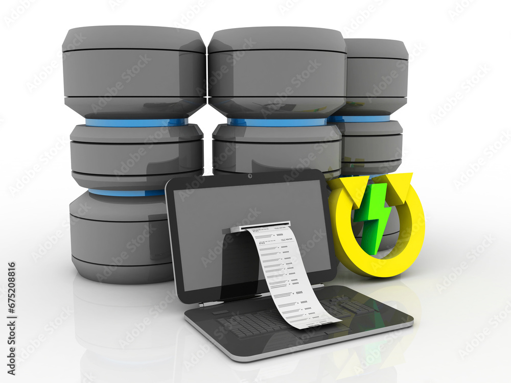 Poster 3d rendering technology computer database storage near renewable energy sign