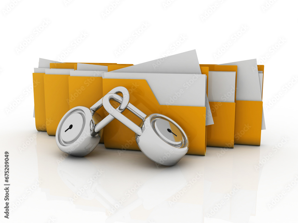 Poster 3d rendering folder protected lock