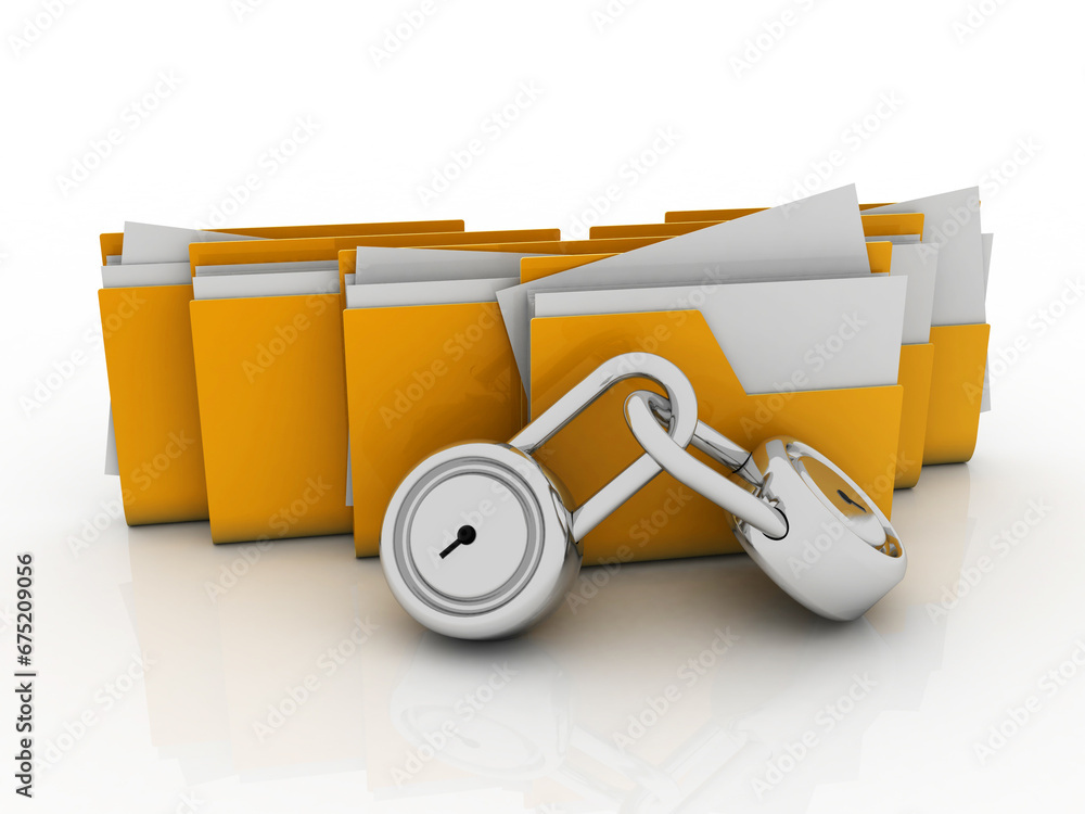 Poster 3d rendering folder protected lock