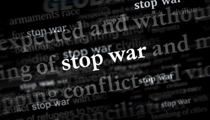 Fototapeta premium Stop war peace and freedom headline titles media 3d illustration