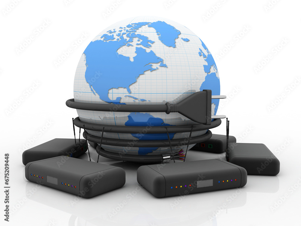 Aufkleber 3d rendering transmitter wifi network with optical cable