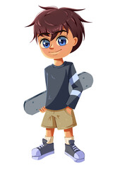 Illustration of Cute Boy Wearing Navy Shirt Playing Skateboard