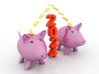 3d rendering piggy bank with gold coin
