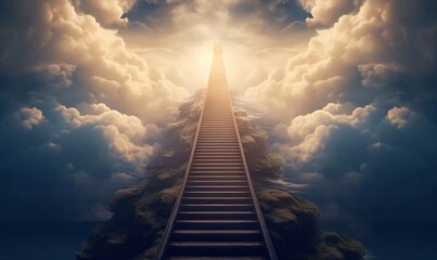 Stairway through the clouds to the heavenly light, Generative AI