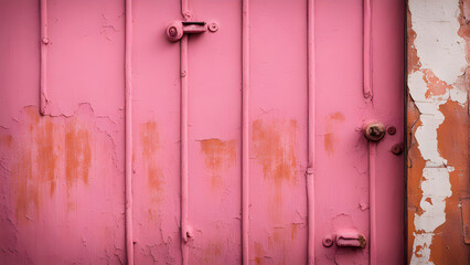 Macro photo old rust metal wall. Stock photo pink paint old wall background