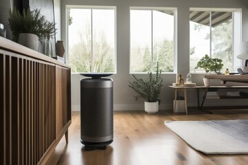 The built-in filter in the air purifier eliminates smells and toxic fumes. Carbon captures pollutants. Generative AI - obrazy, fototapety, plakaty