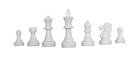 white chess pieces on transparent background