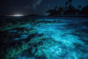 Illumination of plankton at Maldives, bio luminescence, - obrazy, fototapety, plakaty