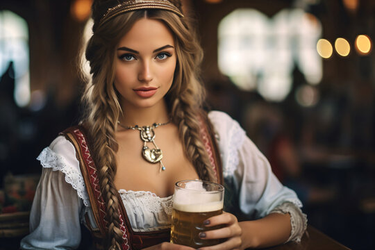 woman with a beer glass in a traditional costume
