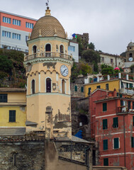 Vernazza Bell Tower, Colorful Houses, and Harbor, Cinque Terre, Italy