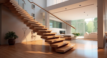 Modern stairs in the interior of a new house, Generative AI