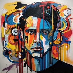 abstract, portrait, street art, colorful, graffiti, modern art, expressionism, painting, vibrant, male face, urban art