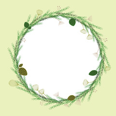 Fototapeta na wymiar Christmas wreath of branch and cones decoration vector illustration design