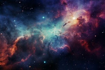 Vibrant cosmic nebula filled with dazzling colors, depicting the vast expanse of galaxies and the mysterious universe. Generative AI - obrazy, fototapety, plakaty