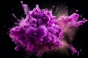 An amazing image of a burst of purple pigment, enchanted particles. Generative AI
