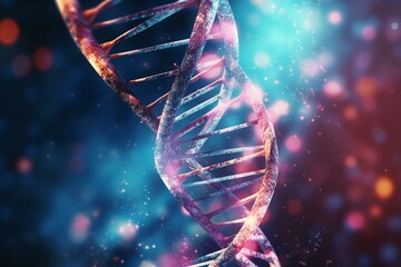 3D depiction of DNA on medical backdrop. Generative AI