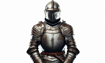 A medieval suit of armor isolated on white background, Generative AI