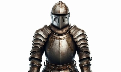 A medieval suit of armor isolated on white background, Generative AI