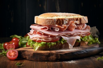Delicious ham sandwich. Generative AI