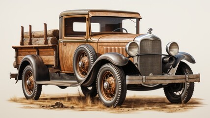 Vintage truck on white background.