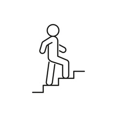Stairs up person, line icon. Stairway, steps direction sign. Moving upstairs. Editable stroke. Vector