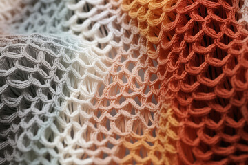 Close up knit and crochet gradient texture, handmade fabric folds - background