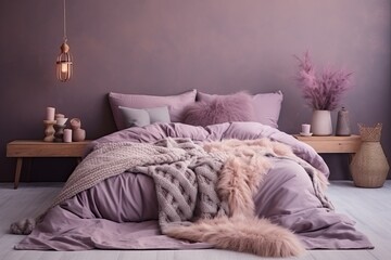 Bedroom in Dusky Pinks And Purples