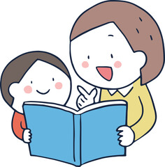 本を読む子どもとお母さん