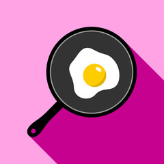 Omelette on a Frying Pan with One Egg Symbol Icon. Vector Image.