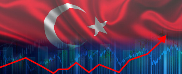 Rise of the Turkish economy on the graph. Turkey economy recovery graph. Graph of the growth of the Turkish economy - obrazy, fototapety, plakaty