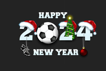Happy New Year 2024 and soccer ball - 675218866