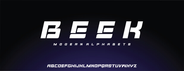 BEEK Modern minimal abstract alphabet fonts. Typography technology, electronic, movie, digital, music, future, logo creative font. vector illustration - obrazy, fototapety, plakaty