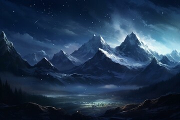 Starry night unveils majestic mountains. Generative AI