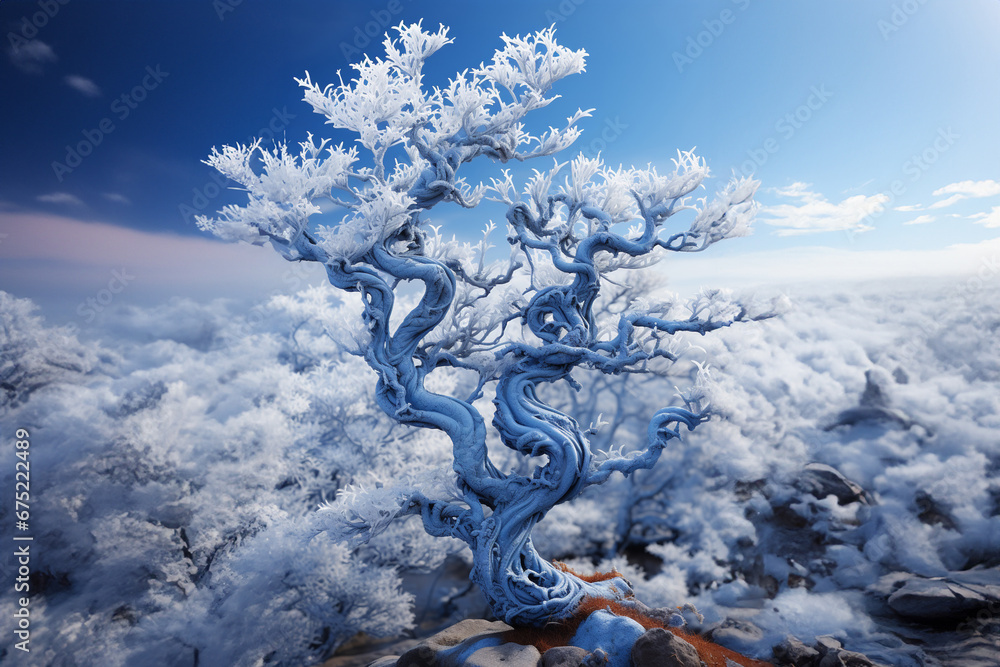 Leinwandbilder a photograph of frost patterns forming on the intricate branches of a tree, turning it into a captiv