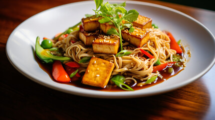 Oriental mie noodles with vegetables